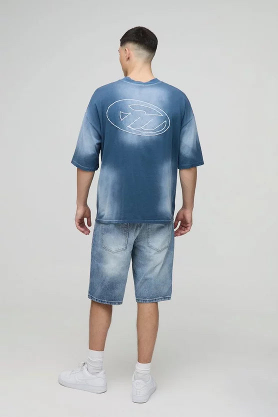 Relaxed Fit Light Blue Washed Denim Shorts