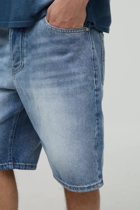 Relaxed Fit Light Blue Washed Denim Shorts
