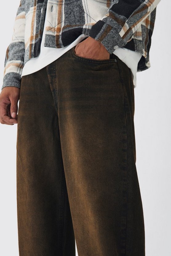 Relaxed Rigid Brown Washed Jeans