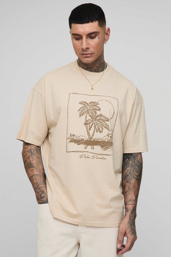 Tall Oversized Palm Paradise Print T-Shirt