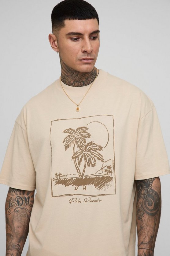 Tall Oversized Palm Paradise Print T-Shirt