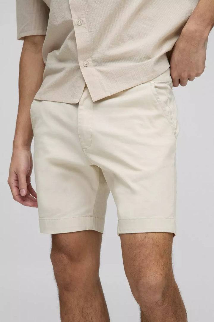 Skinny Fit Chino Shorts in Stone