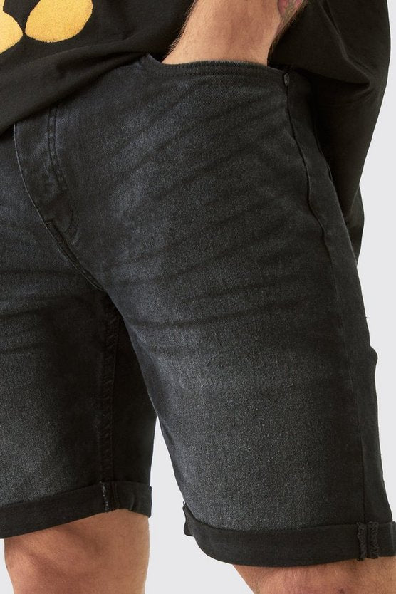 Skinny Stretch Denim Shorts In Black