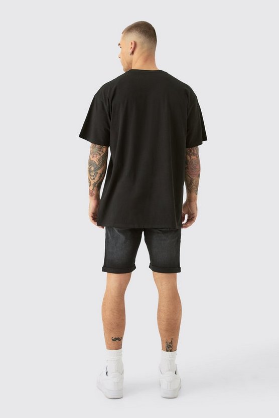 Skinny Stretch Denim Shorts In Black