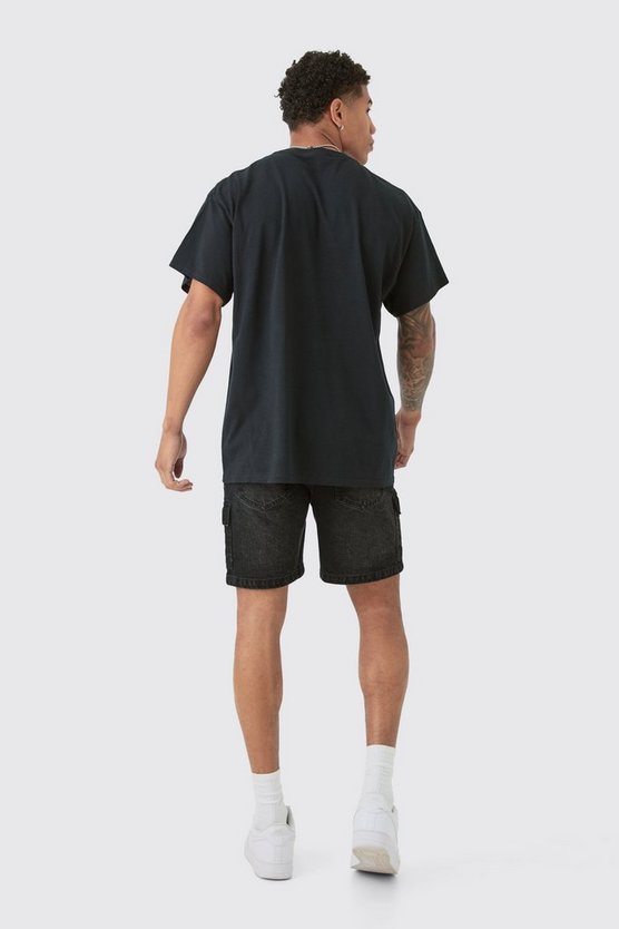 Slim Rigid Cargo Denim Shorts In Black