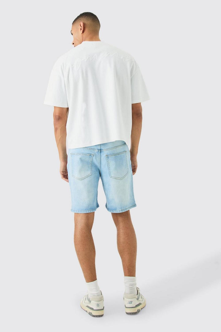 Slim Rigid Denim Shorts In Light Blue