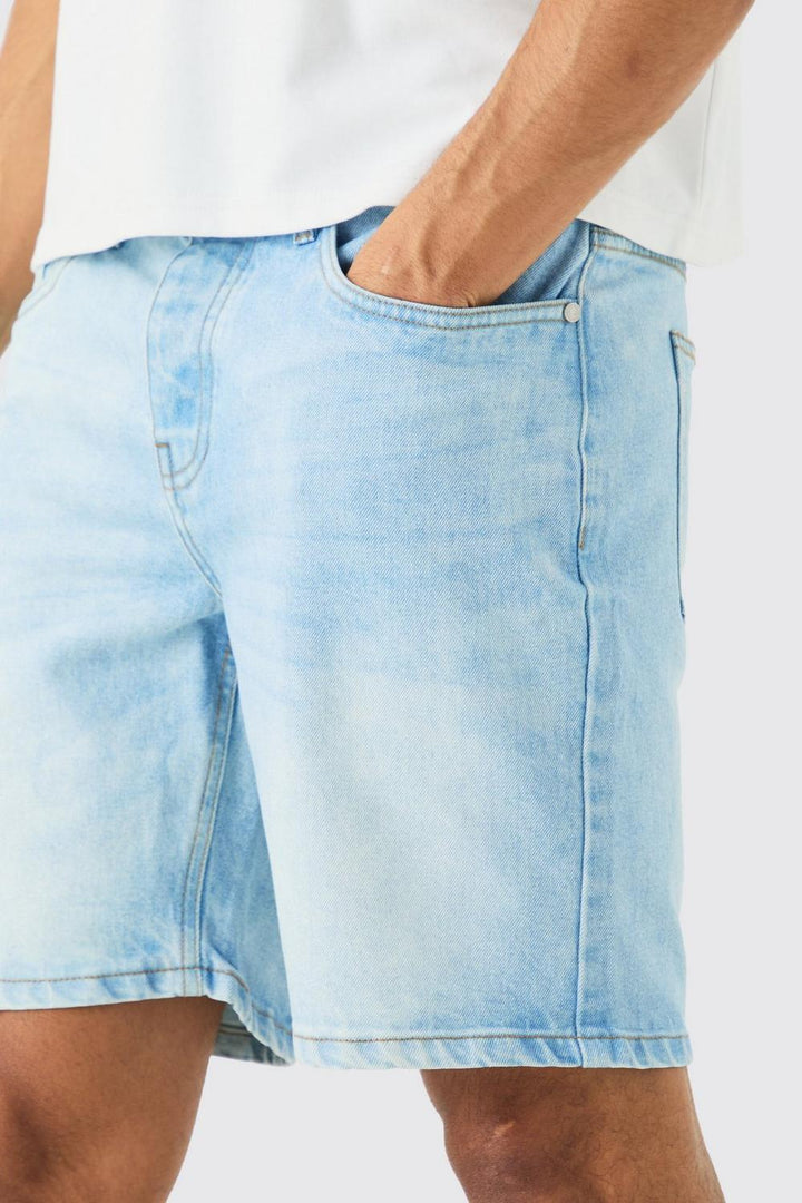Slim Rigid Denim Shorts In Light Blue