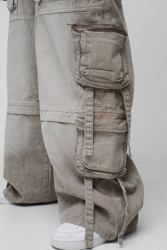 Plus Baggy Rigid Multi Pocket Strap Detail Cargo Jeans