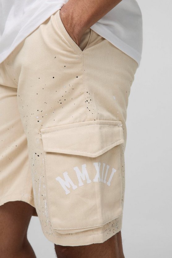 Relaxed Fit Mid Length Printed Cargo Shorts