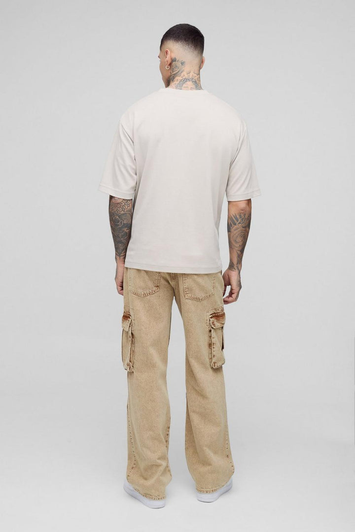 Tall Acid Wash Pleat Knee Cargo Jeans