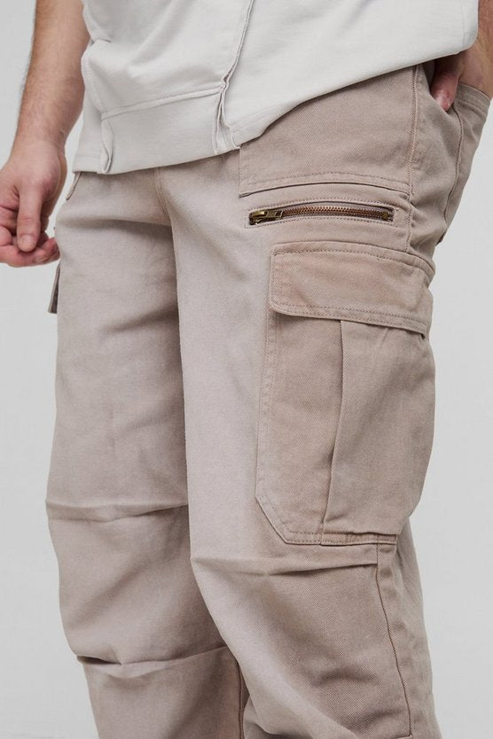Tall Elasticated Waist Acid Wash Parachute Cargo Jeans
