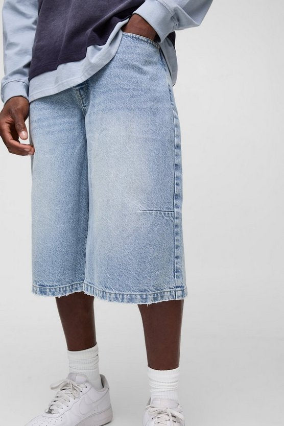 Washed Distressed Hem Jorts