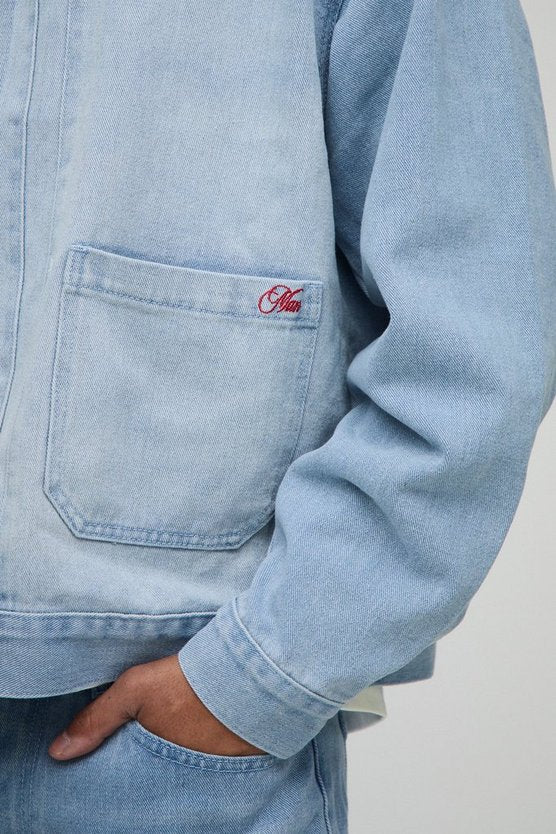 Oversized Boxy Fit Panelled Denim Harrington Jacket