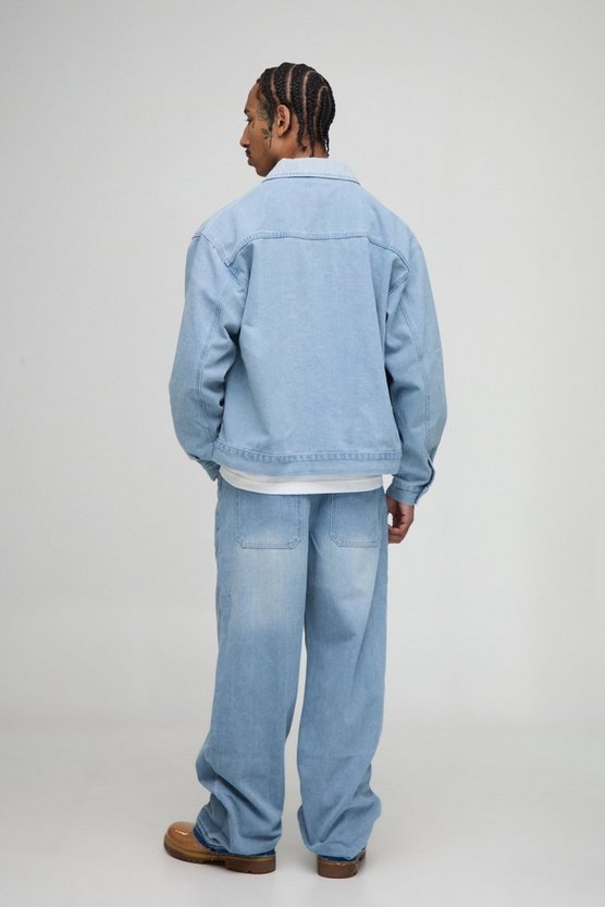 Oversized Boxy Fit Panelled Denim Harrington Jacket