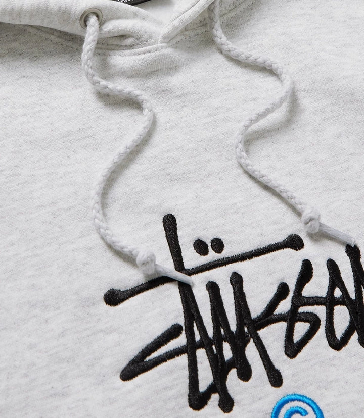 Stussy Logo Embroidered Grey Cotton Jersey Hoodie