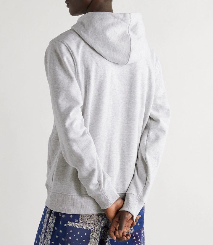 Stussy Logo Embroidered Grey Cotton Jersey Hoodie