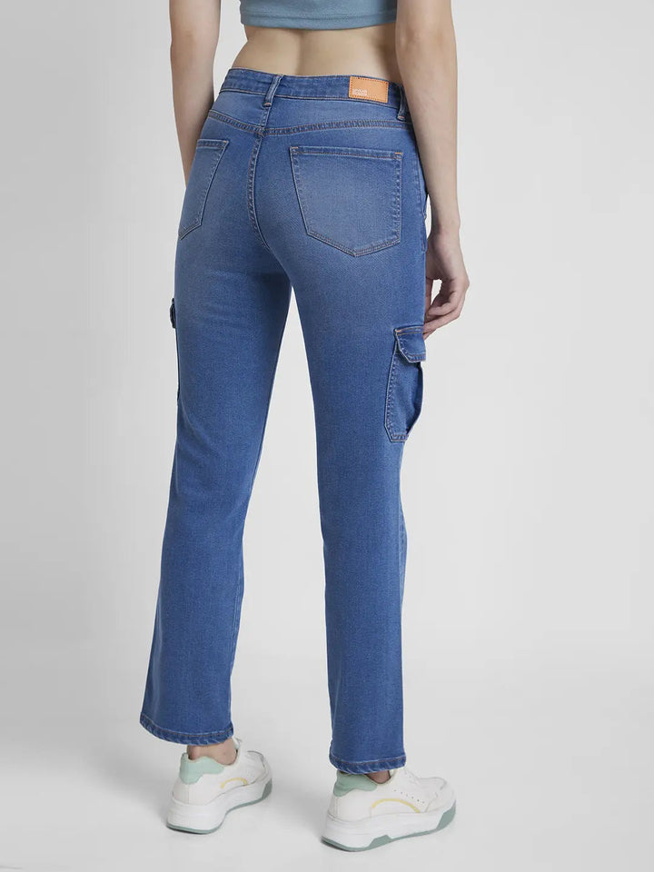 Spykar Women Mid Blue Lycra Slim Straight Fit Ankle Length Clean Look Jeans -(Emma)