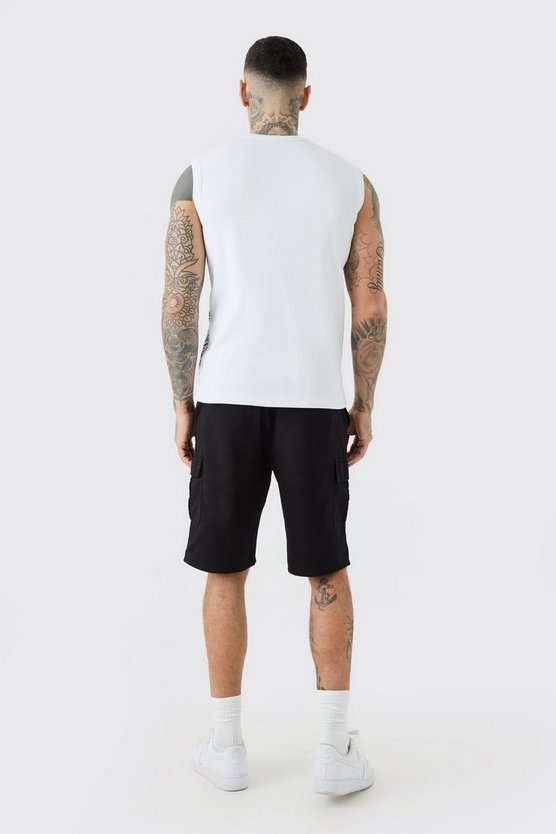 Tall Elastic Waist Relaxed Fit Cargo Shorts In Black