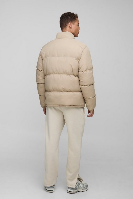 Tall Regular Fit Funnel Neck Puffer Jacket in Stone