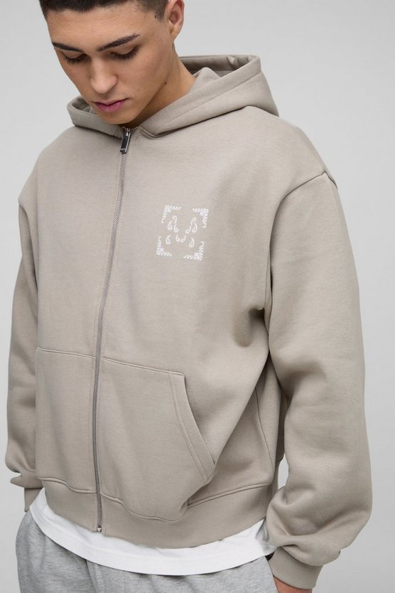Regular Paisley Back Print Zip Through Hoodie