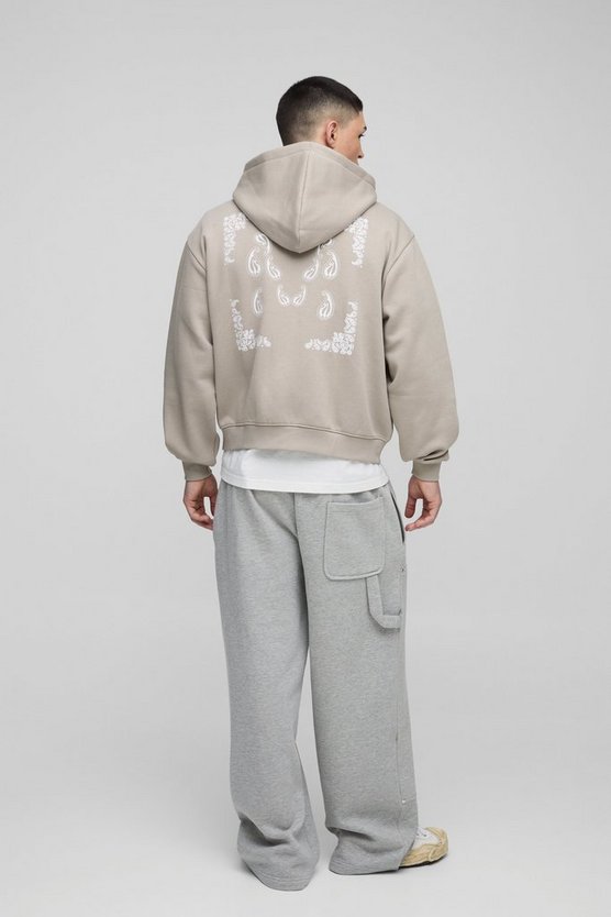 Regular Paisley Back Print Zip Through Hoodie