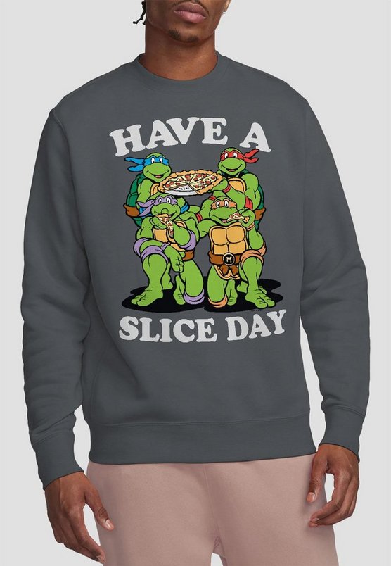 Tmnt Have A Slice Day Crew Sweatshirt, Charcoal
