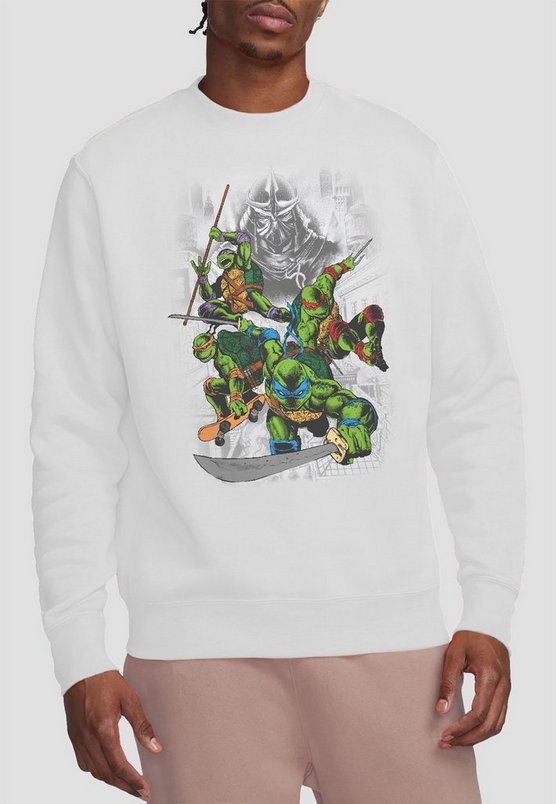 Tmnt Shredder And Turtles Comic Crew Sweatshirt, White