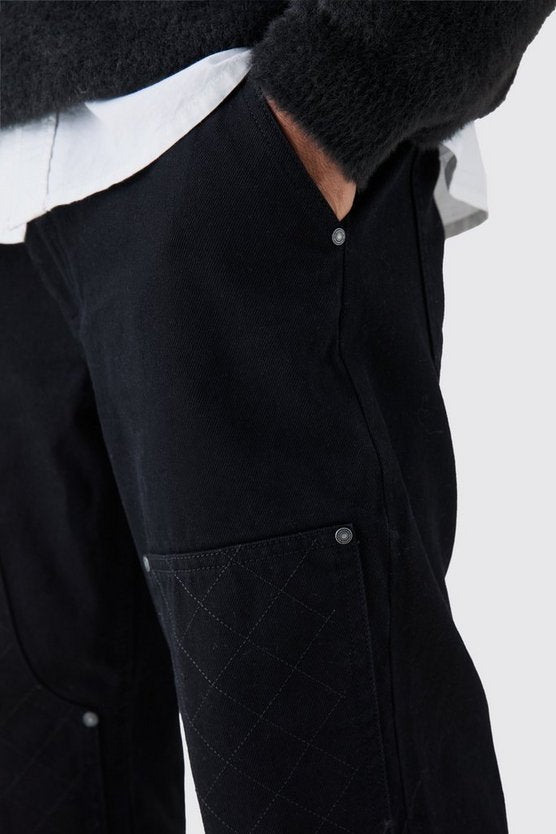 Relaxed Rigid Top Stitch Detail Carpenter Jean In Black