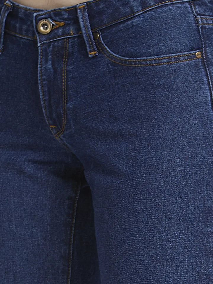 Spykar Women Dark Blue Cotton Straight Fit Regular Length Clean Look Jeans -(Bella-Low)