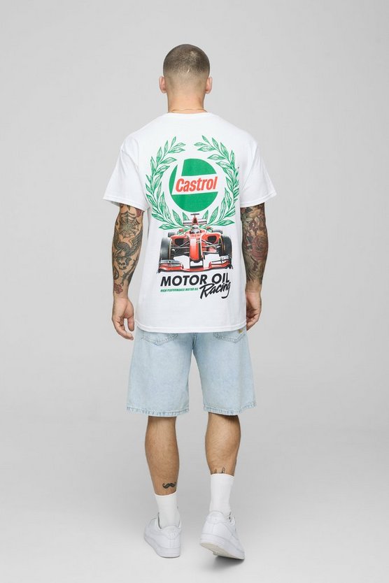 Oversized Castrol Racing License Printed T-Shirt