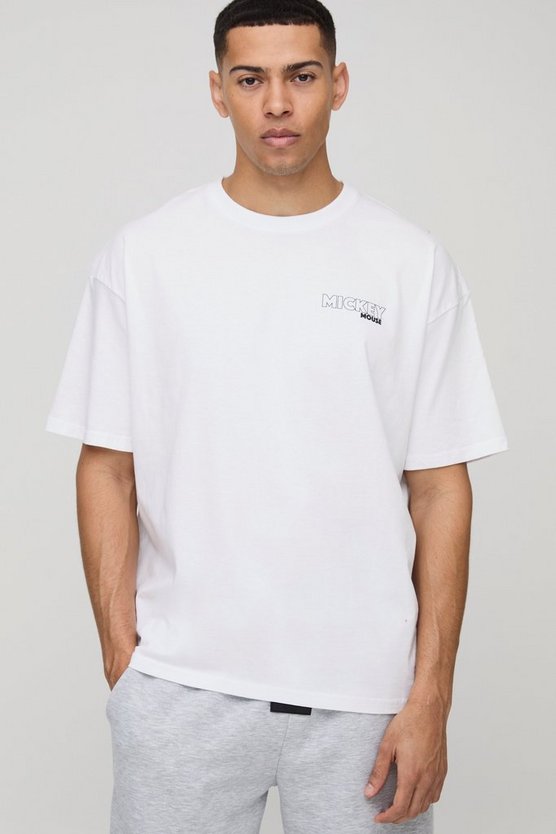 Oversized Extended Neck Disney Mickey Mouse License T-Shirt