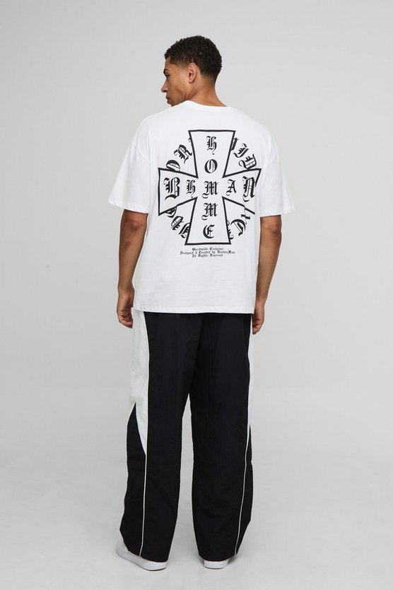 White Oversized Homme Cross Printed T-Shirt