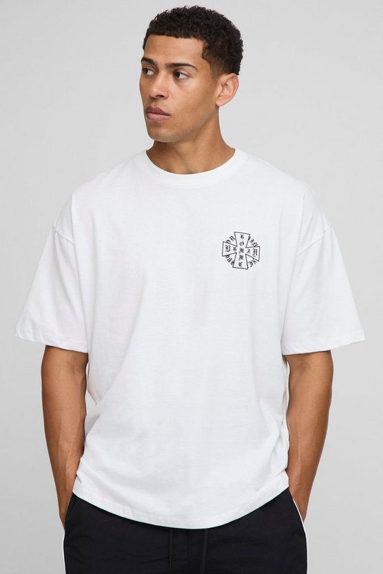 White Oversized Homme Cross Printed T-Shirt