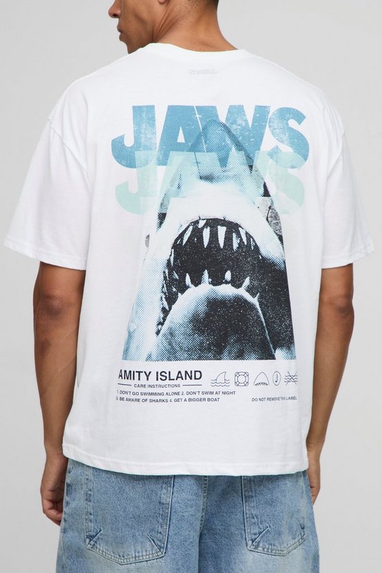 White Oversized Jaws License T-Shirt
