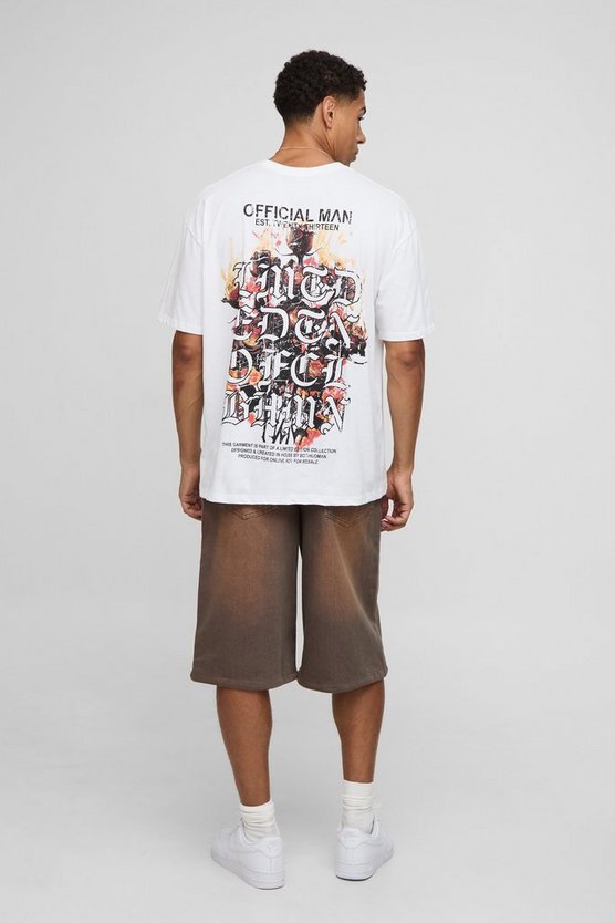 White Oversized Ofcl Man Floral Flame Printed T-Shirt