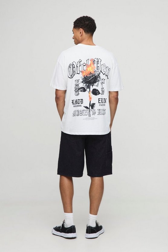 White Oversized Ofcl Man Floral Printed T-Shirt