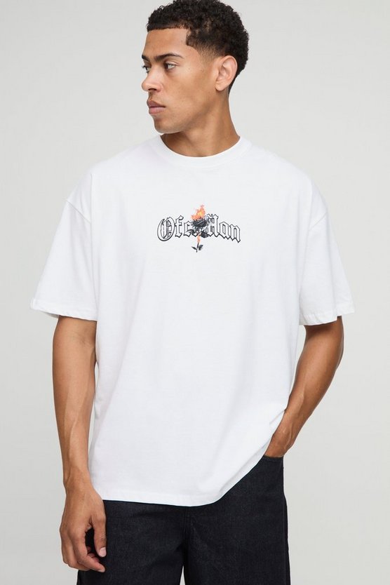 White Oversized Ofcl Man Floral Printed T-Shirt