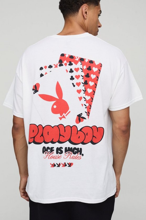White Oversized Playboy License Printed T-Shirt