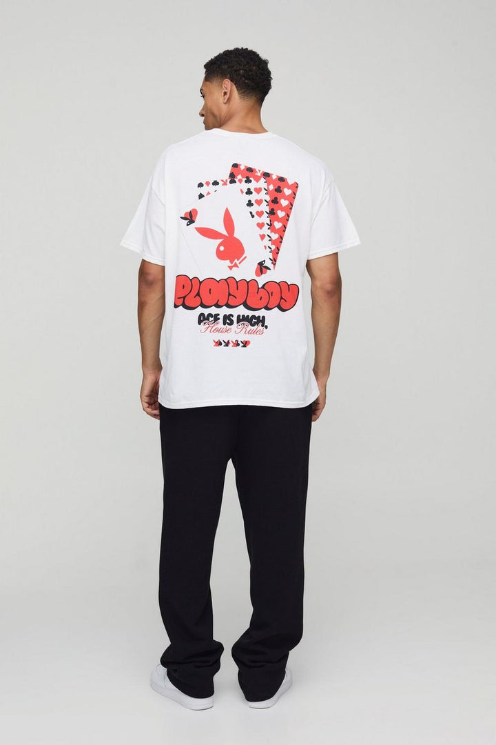 White Oversized Playboy License Printed T-Shirt