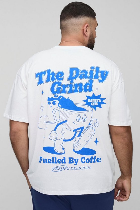 Plus Oversized Extended Neck Daily Grind Cartoon Graphic T-Shirt