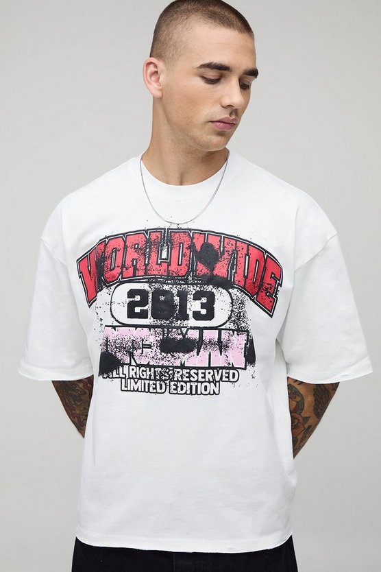 Spray Puff Print Distressed Boxy Oversized T-Shirt
