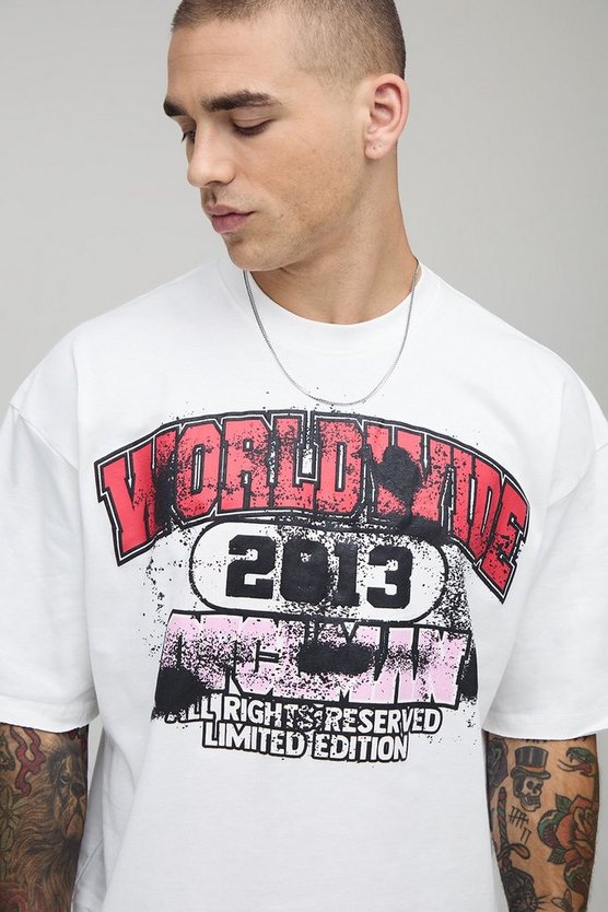 Spray Puff Print Distressed Boxy Oversized T-Shirt