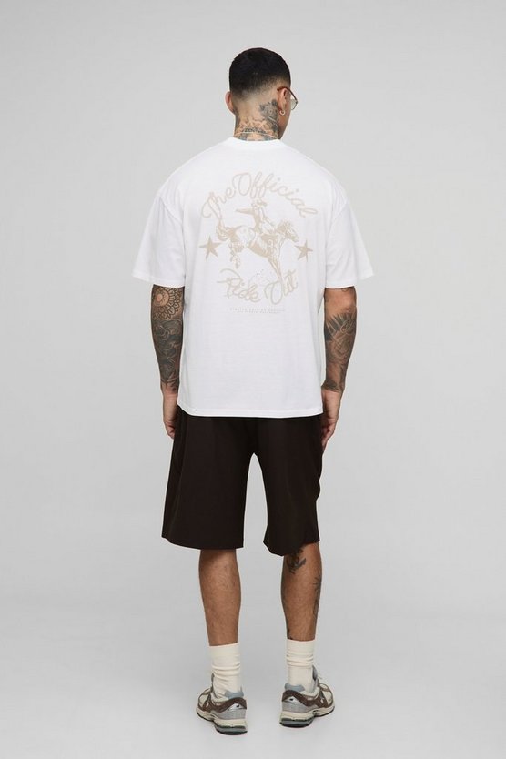 Tall Oversized Extended Neck Western Print T-Shirt