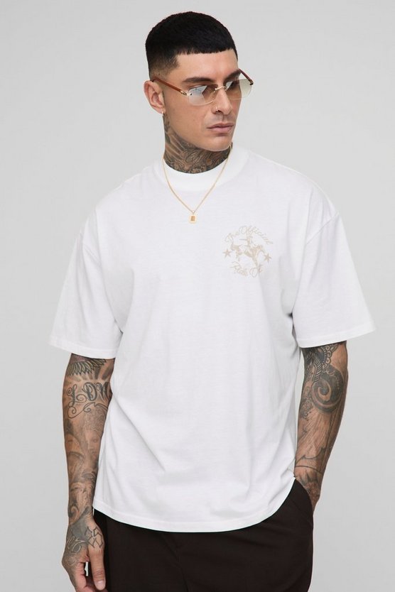 Tall Oversized Extended Neck Western Print T-Shirt
