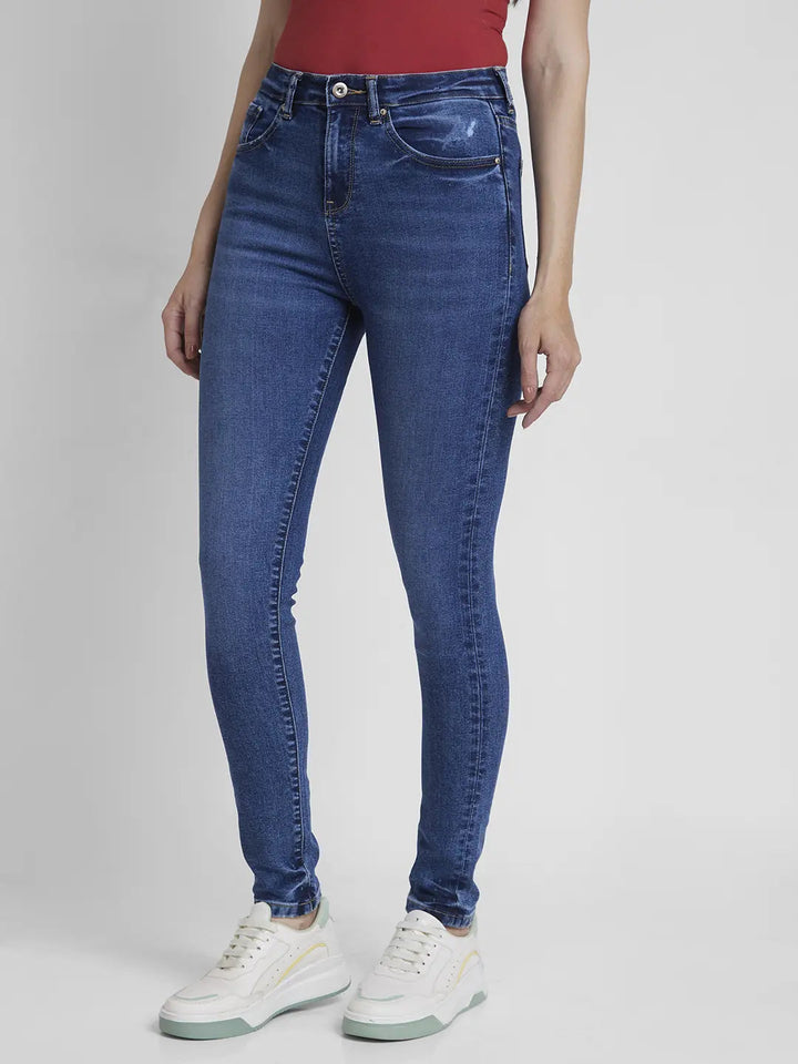 Spykar Women Mid Blue Lycra Skinny Fit Regular Length Clean Look Jeans -(Adora)
